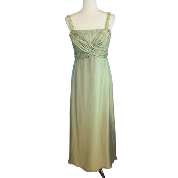 Cameron Blake Two Piece Formal Silk Chiffon Gown Jacket Dress Green Beaded Sz 10 - Picture 6 of 11
